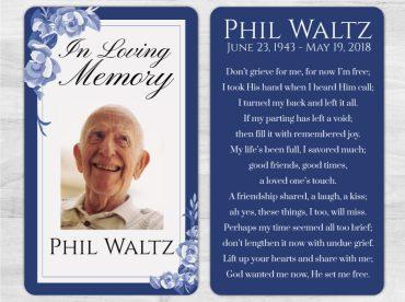 Blue Accented Memorial Prayer Card