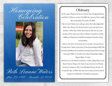 Customizable Memorial Pamphlet Blue