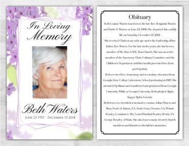 Memorial Service Program Purple Flowers