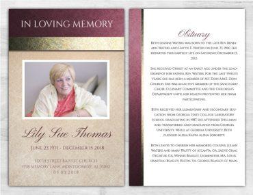 Customizable Metallic Memorial Service Program Printing