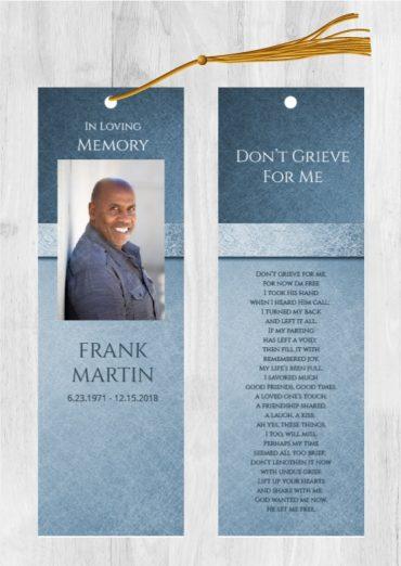 Funeral Bookmark Printing Blue Layout