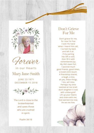 Funeral Bookmark Printing White Floral