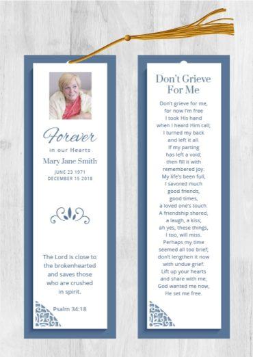 Funeral Bookmark Printing Bible Verse