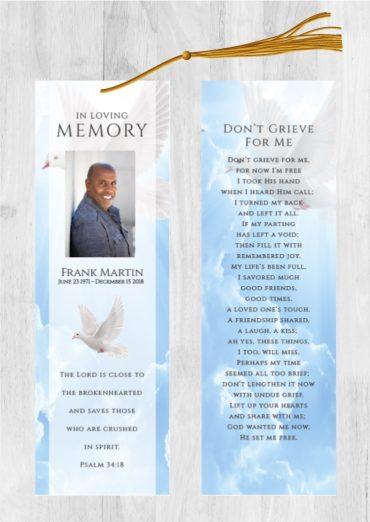 Funeral Bookmark Printing Dove