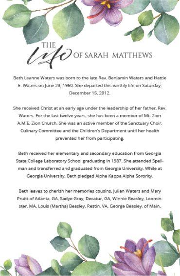No Fold Memorial Funeral Program 1097