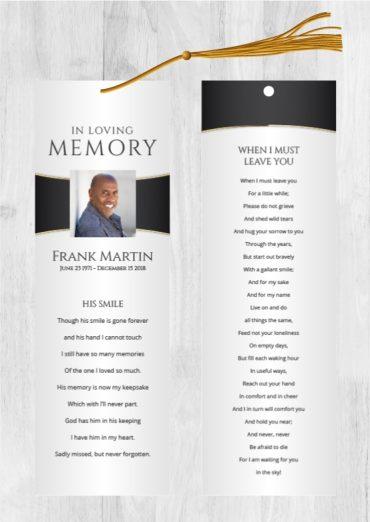 Funeral Bookmark Printing Loving Memory