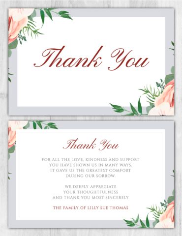 Memorial Thank You Cards Gray & Floral Design