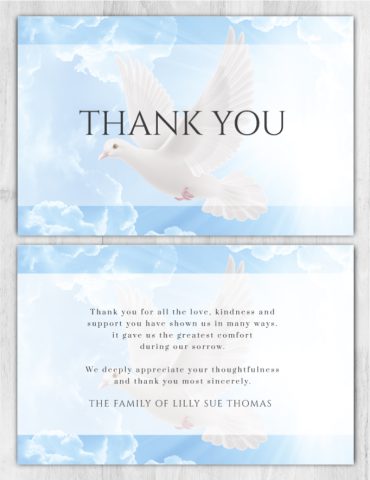 Memorial Thank You Cards Pigeon & Clouds Background