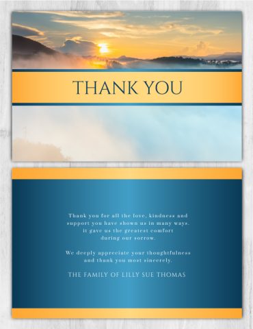 Memorial Thank You Cards Sun Set Background