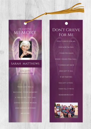 Funeral Bookmark Printing Purple Wings