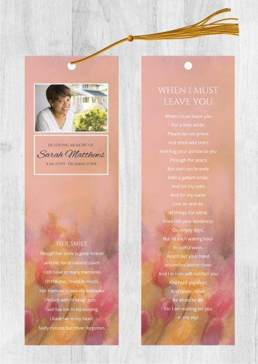 Funeral Bookmark Printing Pink Flowers