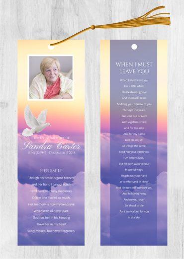 Funeral Bookmark Printing Dove