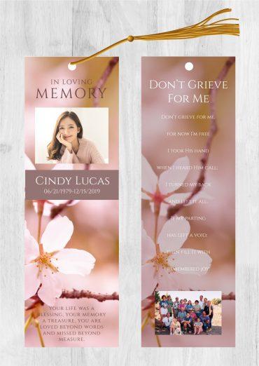 Funeral Bookmark Printing Pink Flower