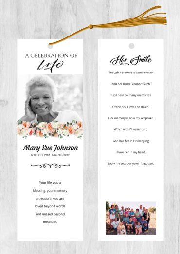 Funeral Bookmark Printing White Floral