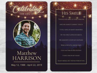 Celebrating the Life Of Memorial Prayer Card