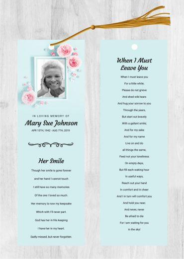 Funeral Bookmark Printing Sky-blue Floral