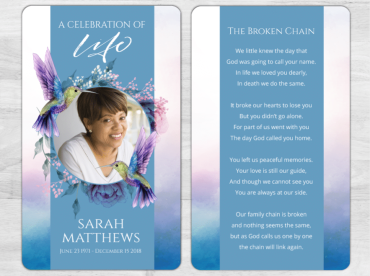 A Celebration of Life Memorial Prayer Card