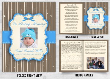 Memorial Card Blue Ribbon Theme