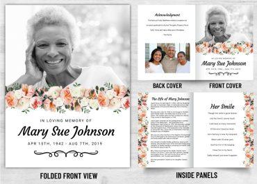 Memorial Card Plain White with Flower Theme