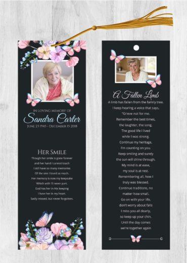 Funeral Bookmark Printing Black Floral