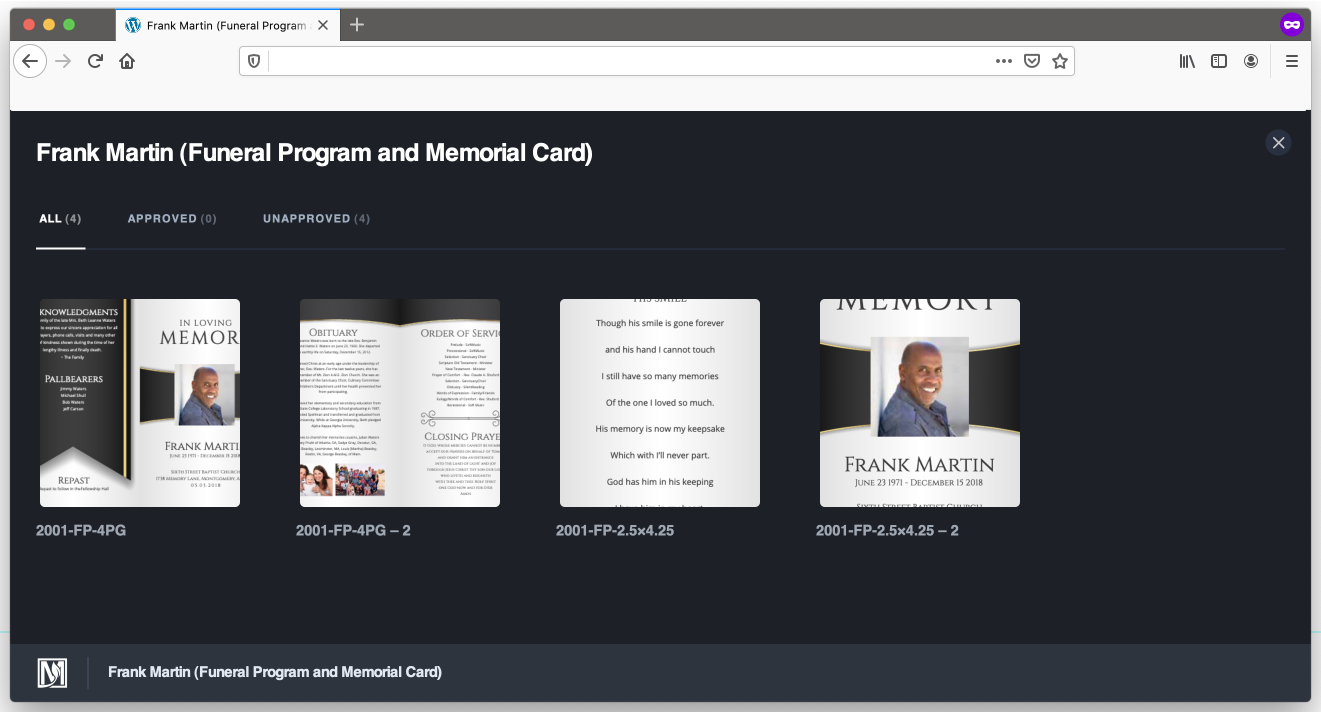 Funeral Program Client View Funeral Program Client View