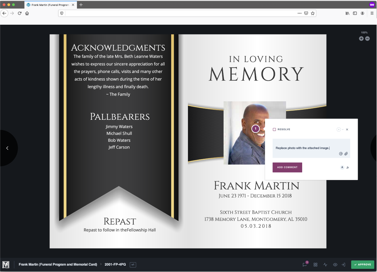 Funeral Program Client View Funeral Program Client View