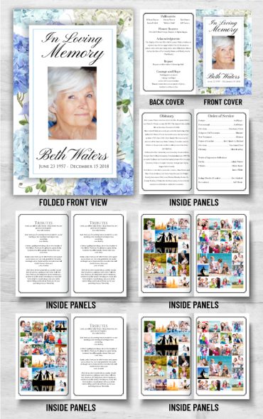 Blue Flower Border Funeral Program