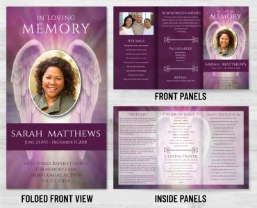 Purple Angel Wings Trifold Funeral Program