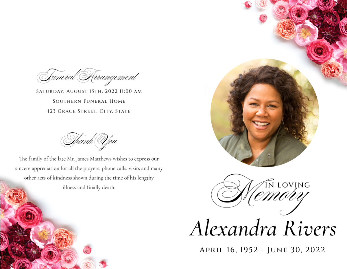 Red Pink Roses Funeral Program