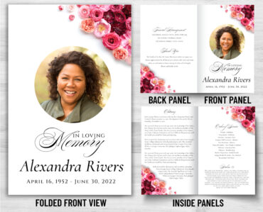 Red Pink Roses Funeral Program