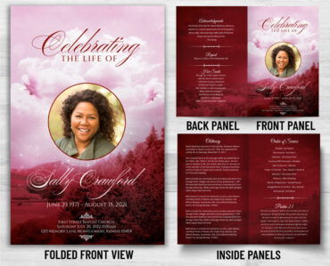 Red Tree Dove Funeral Program