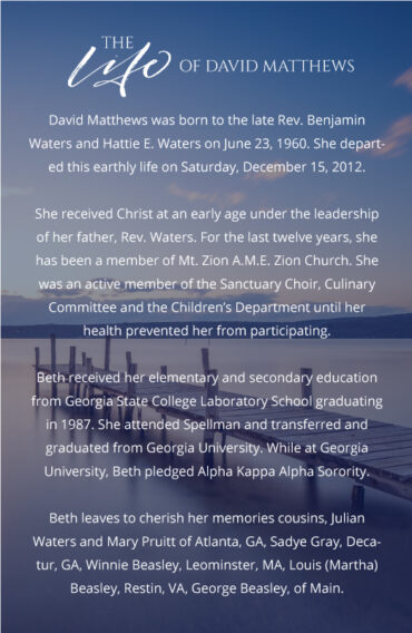Lake Dock Funeral Program