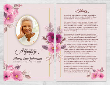 Pink Flowers Funeral Memorial Program