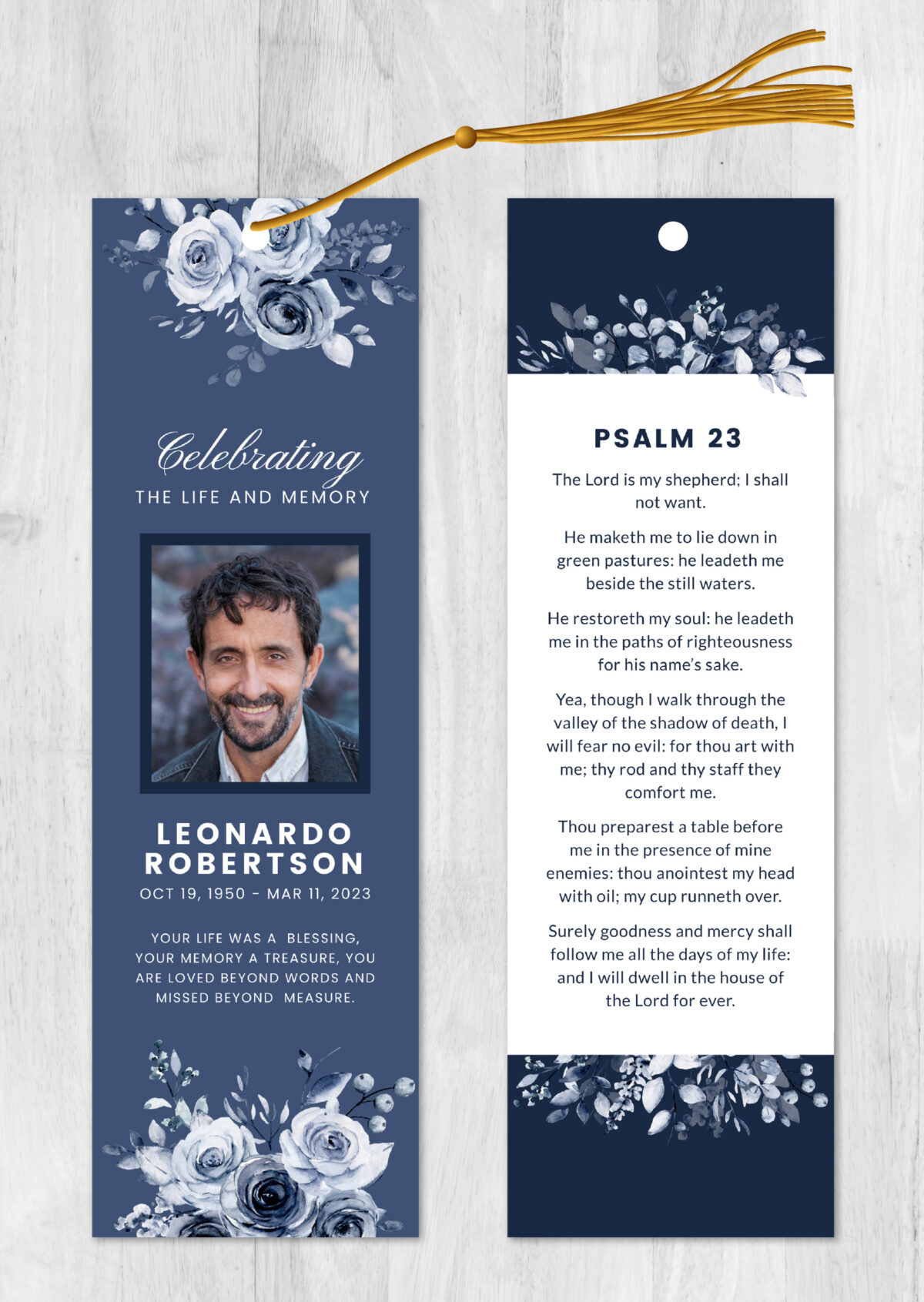 Funeral Bookmark Printing Blue Floral