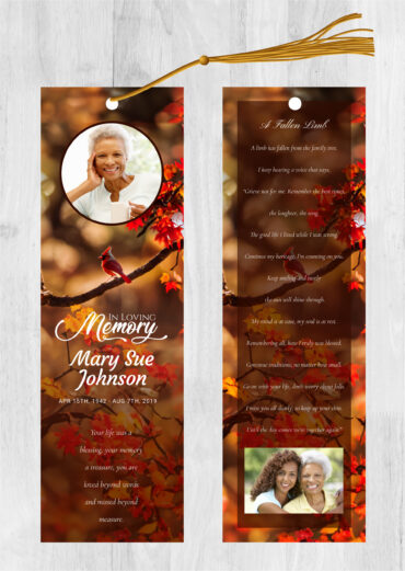 Red Cardinal Funeral Memorial Bookmark