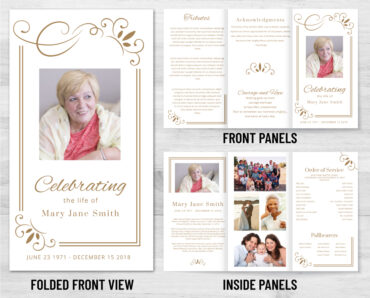 Gold Tri-Fold Funeral Memorial Program