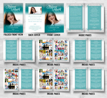 Aqua Glitter Stars Funeral Program