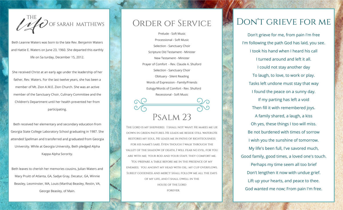 Ocean Theme Trifold Funeral Memorial Program