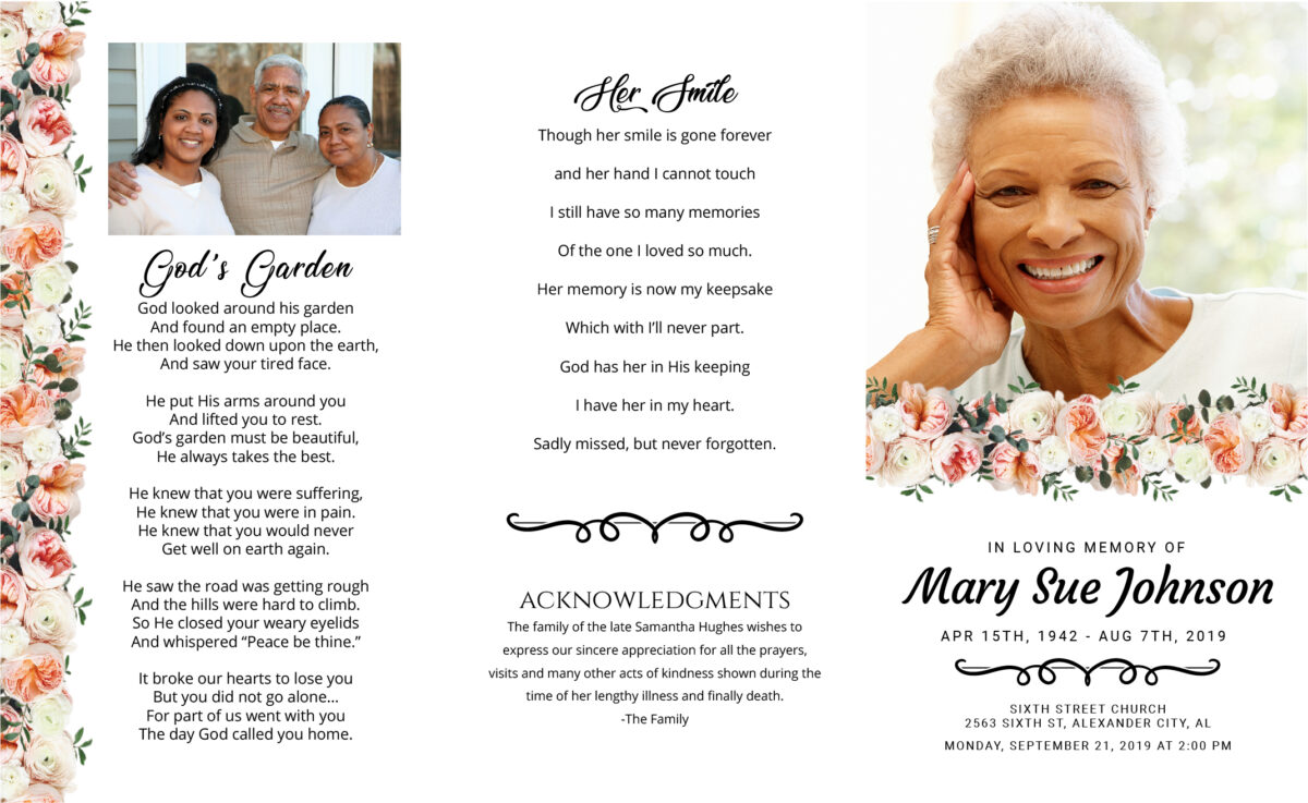 Roses Tri-Fold Memorial Funeral Program