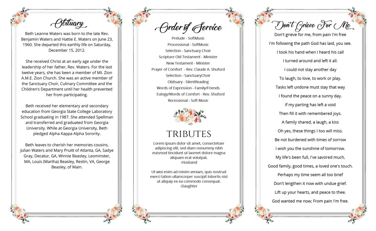 Roses Tri-Fold Memorial Funeral Program