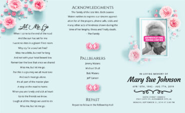 Pink Roses Tri-fold funeral memorial program