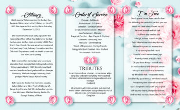 Pink Roses Tri-fold funeral memorial program