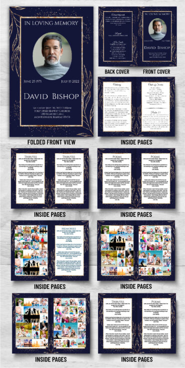 Blue Gold Funeral Memorial Program