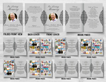 Gray Swirly Flourish Funeral Memorial Program