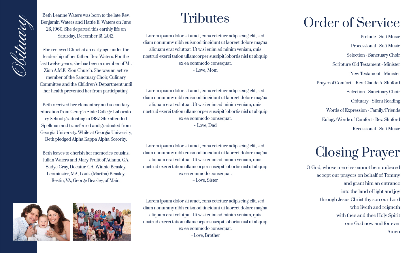 Trifold Funeral Program - 1072 - Memorial Prints - Memorial & Funeral ...