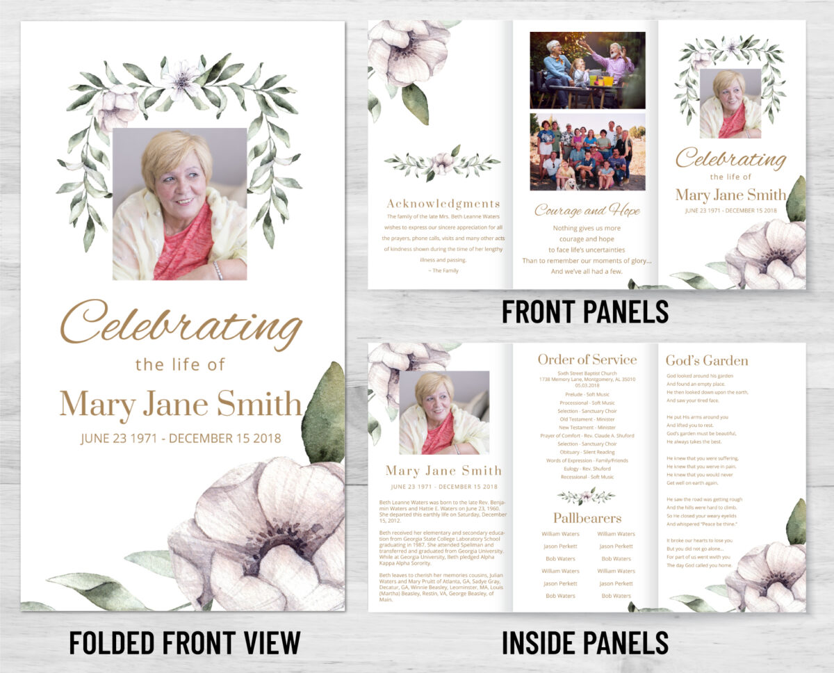 Flower Wreath Trifold Funeral Program