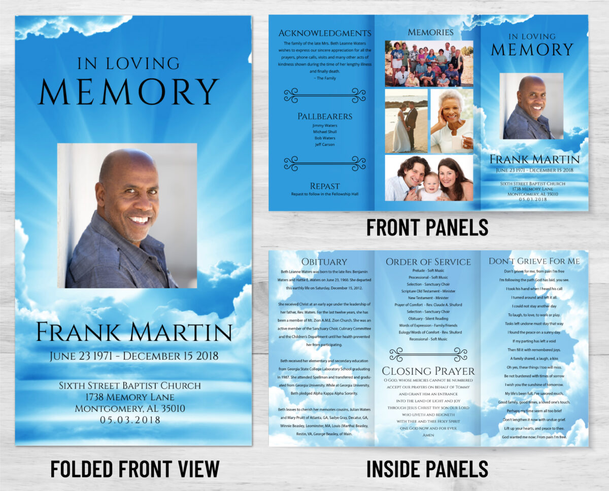 Stairs to Heaven Clouds Trifold Funeral Program