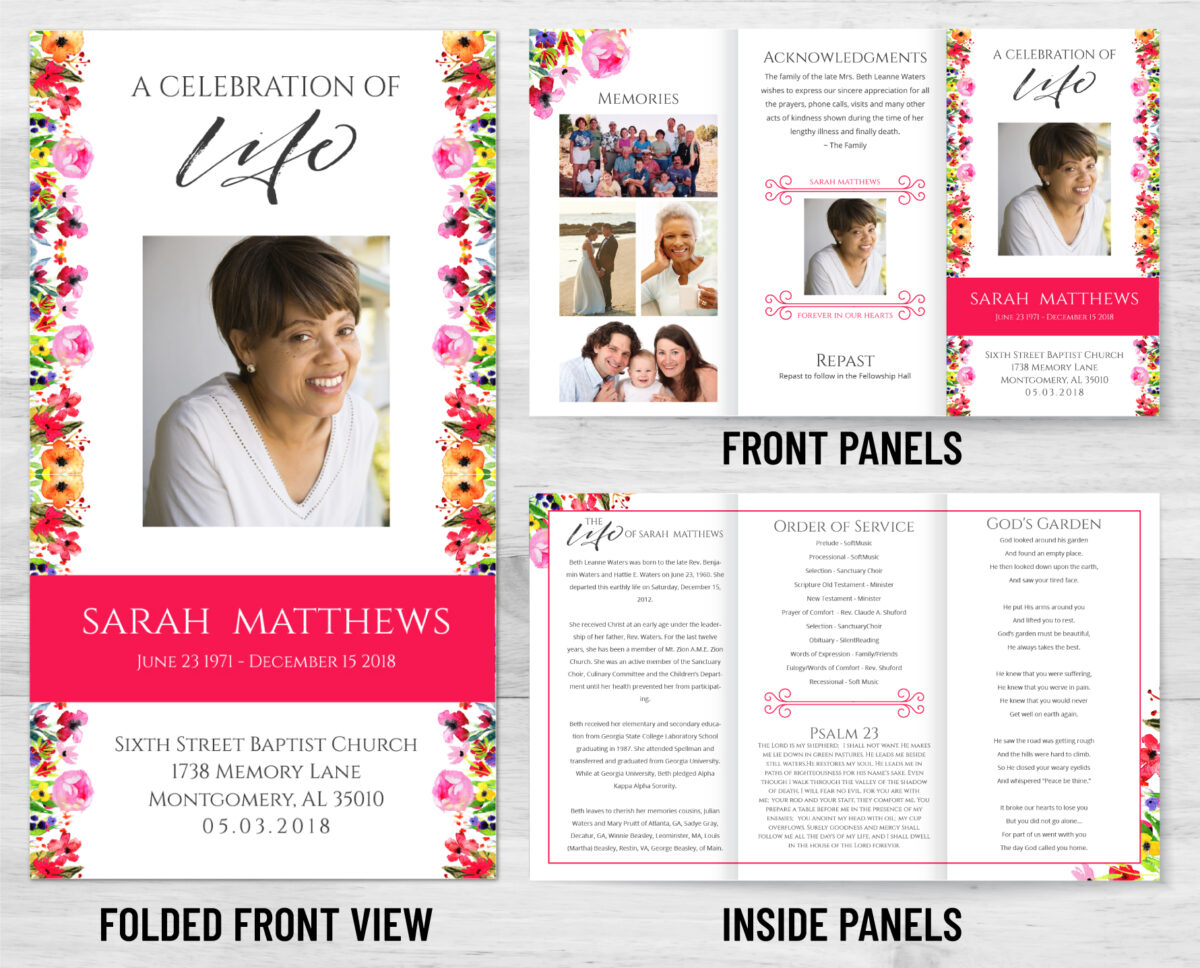 Flowers Trifold Funeral Program