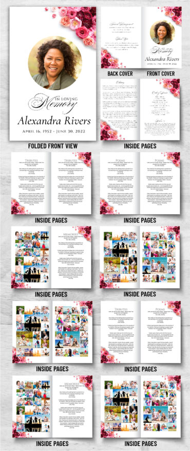 Roses Flower Funeral Memorial Program