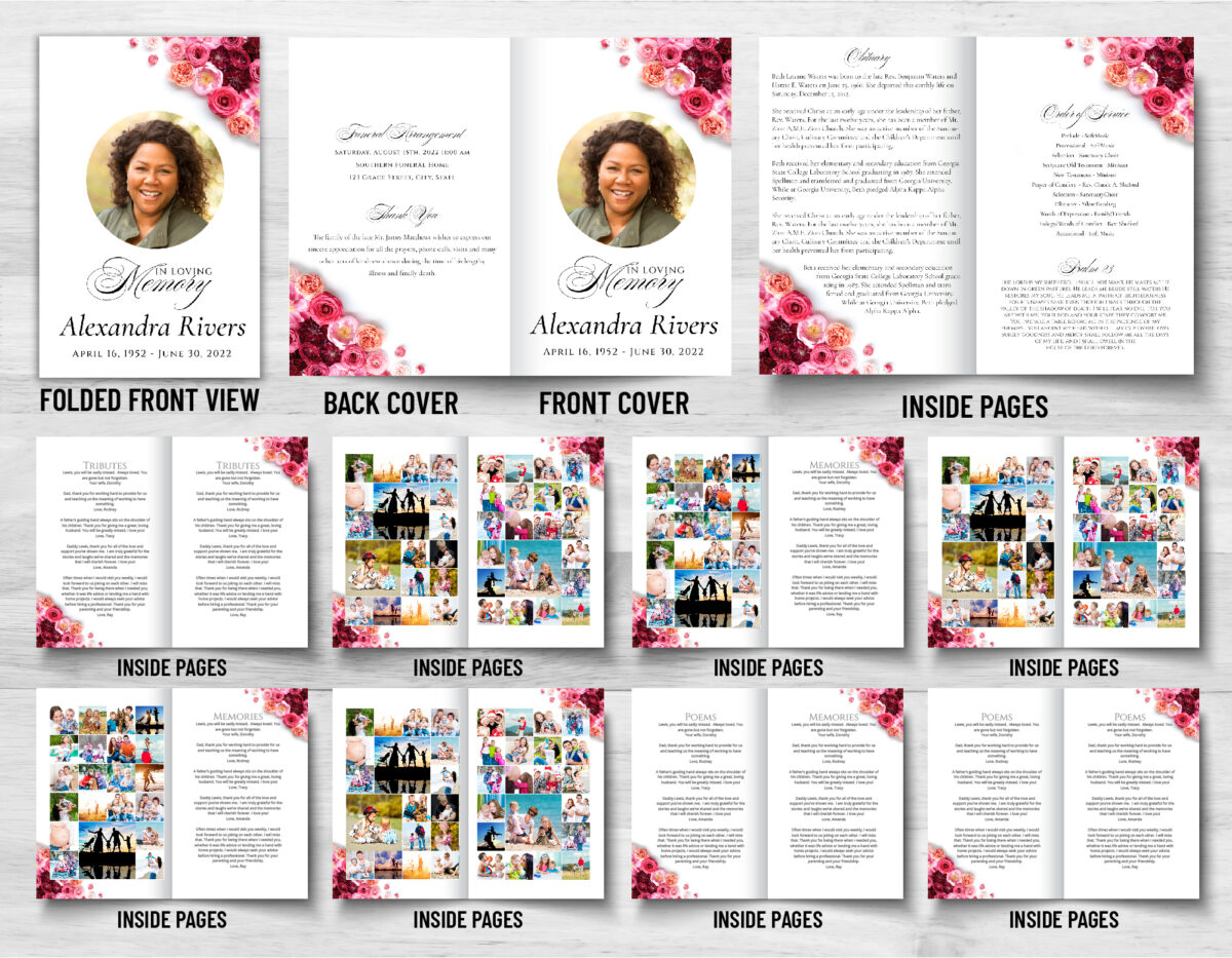 Roses Flower Funeral Memorial Program